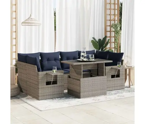 7-Daļīgs Dārza Dīvāna Komplekts, Matrači, Pelēka Pe Rotangpalma Vidaxl