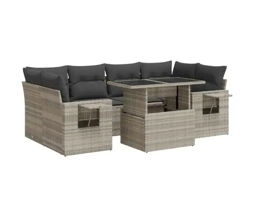 7-Daļīgs Dārza Dīvāna Komplekts,Matrači, Gaiši Pelēka Pe Pinums Vidaxl