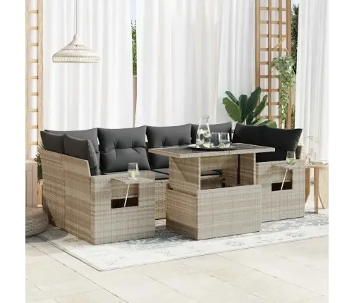 7-Daļīgs Dārza Dīvāna Komplekts,Matrači, Gaiši Pelēka Pe Pinums Vidaxl