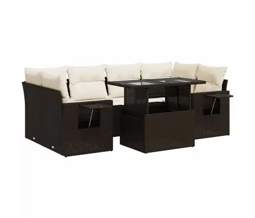 Sofos Komplektas Su Pagalvėlėmis, 7 Dalių, Rudas, Poliratanas