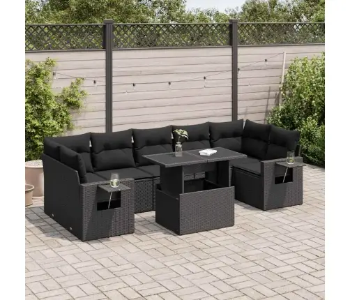 8-Daļīgs Dārza Dīvāna Komplekts, Matrači, Melna Pe Rotangpalma Vidaxl