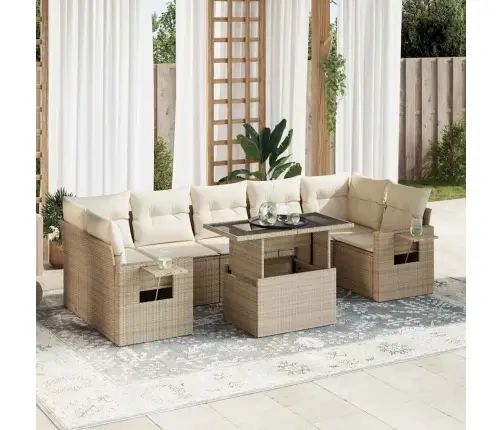 8-Daļīgs Dārza Dīvāna Komplekts, Matrači, Bēša Pe Rotangpalma Vidaxl