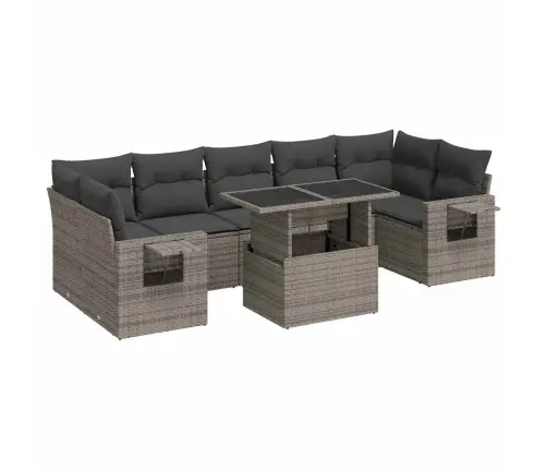 8-Daļīgs Dārza Dīvāna Komplekts Ar Matračiem, Pelēks Pe Pinums Vidaxl