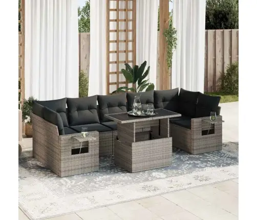 8-Daļīgs Dārza Dīvāna Komplekts Ar Matračiem, Pelēks Pe Pinums Vidaxl