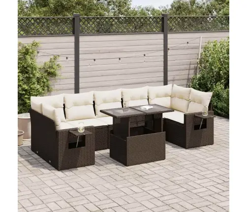 8-Daļīgs Dārza Dīvānu Komplekts, Matrači, Brūna Pe Rotangpalma Vidaxl