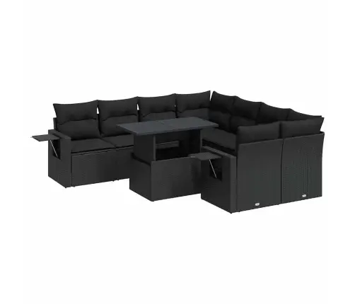 9-Daļīgs Dārza Dīvāna Komplekts, Matrači, Melna Pe Rotangpalma Vidaxl