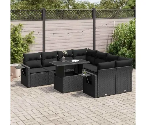 9-Daļīgs Dārza Dīvāna Komplekts, Matrači, Melna Pe Rotangpalma Vidaxl