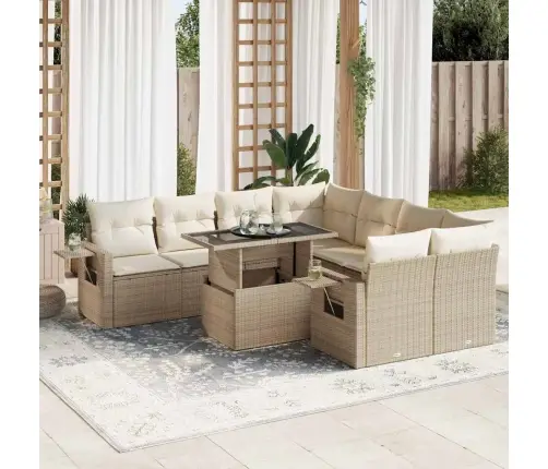 9-Daļīgs Dārza Dīvānu Komplekts, Matrači, Bēša Pe Rotangpalma Vidaxl