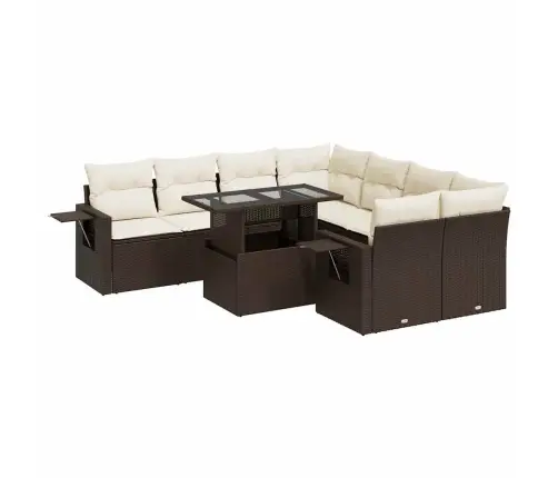 9-Daļīgs Dārza Dīvāna Komplekts, Matrači, Brūna Pe Rotangpalma Vidaxl