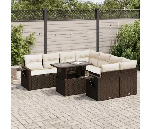 9-Daļīgs Dārza Dīvāna Komplekts, Matrači, Brūna Pe Rotangpalma Vidaxl