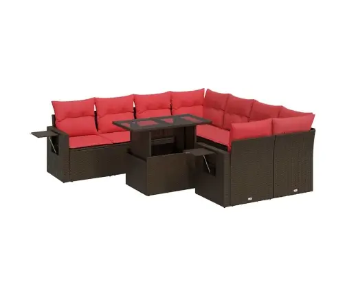 9-Daļīgs Dārza Dīvāna Komplekts Ar Matračiem, Brūns Pe Pinums Vidaxl