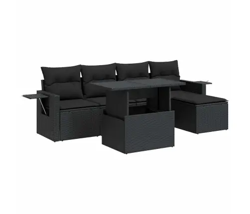 Sofos Komplektas Su Pagalvėlėmis, 6 Dalių, Juodas, Poliratanas