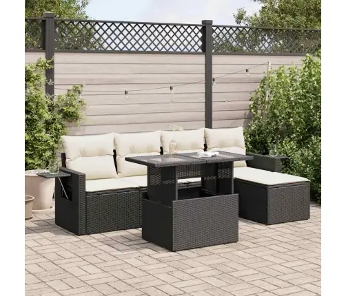 6-Daļīgs Dārza Dīvāna Komplekts, Matrači, Melna Pe Rotanpalma Vidaxl