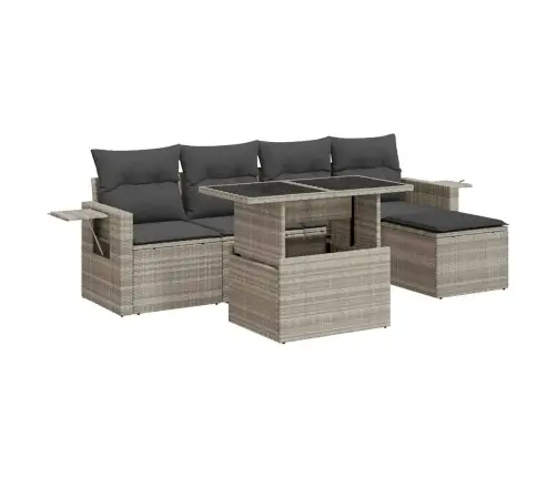 6-Daļīgs Dārza Dīvānu Komplekts,Matrači, Gaiši Pelēka Pe Pinums Vidaxl