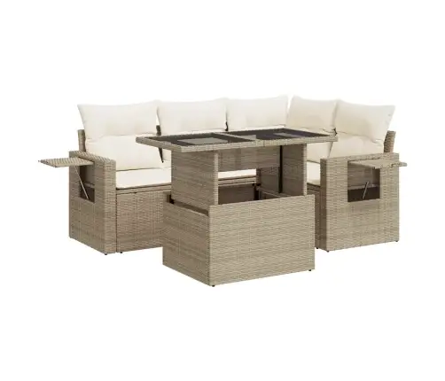 5-Daļīgs Dārza Dīvāna Komplekts, Matrači, Bēša Pe Rotangpalma Vidaxl