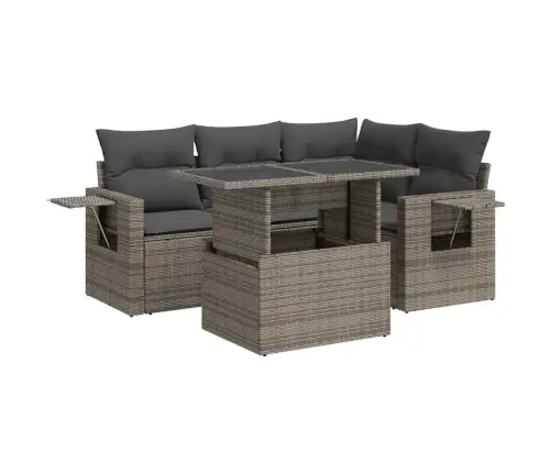 5-Daļīgs Dārza Dīvāna Komplekts Ar Matračiem, Pelēks Pe Pinums Vidaxl