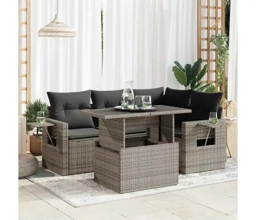 5-Daļīgs Dārza Dīvāna Komplekts Ar Matračiem, Pelēks Pe Pinums Vidaxl