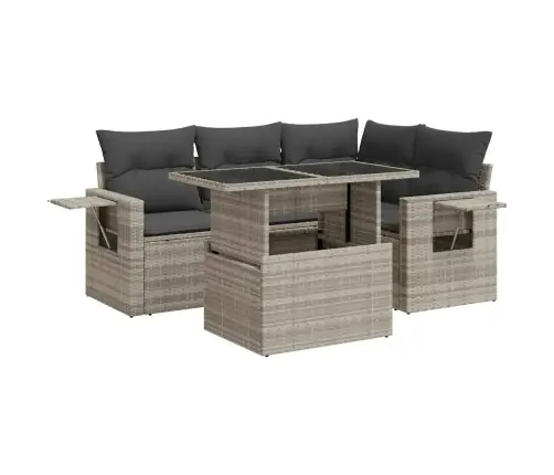 5-Daļīgs Dārza Dīvānu Komplekts,Matrači, Gaiši Pelēka Pe Pinums Vidaxl