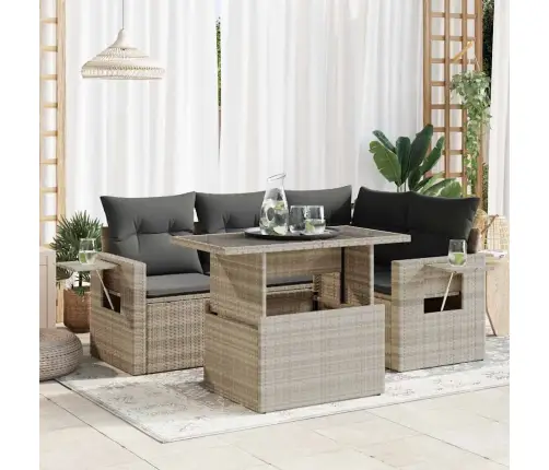 5-Daļīgs Dārza Dīvānu Komplekts,Matrači, Gaiši Pelēka Pe Pinums Vidaxl