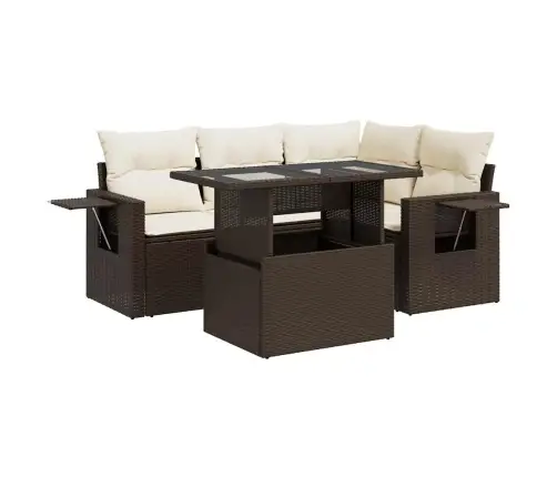 5-Daļīgs Dārza Dīvānu Komplekts, Matrači, Brūna Pe Rotangpalma Vidaxl