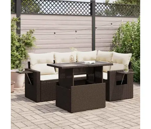 5-Daļīgs Dārza Dīvānu Komplekts, Matrači, Brūna Pe Rotangpalma Vidaxl