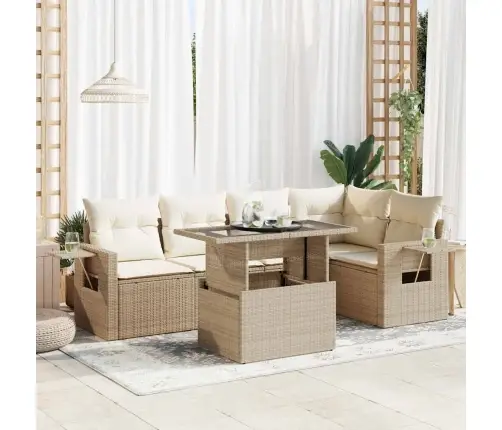 Sofos Komplektas Su Pagalvėlėmis, 6 Dalių, Smėlio, Poliratanas