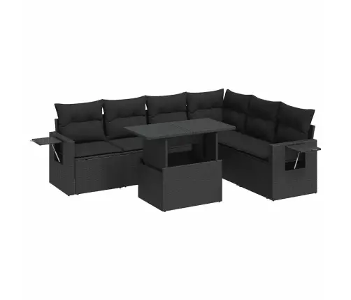 7-Daļīgs Dārza Dīvāna Komplekts Ar Matračiem, Melna Pe Vidaxl