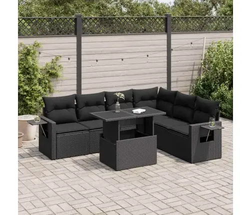 7-Daļīgs Dārza Dīvāna Komplekts Ar Matračiem, Melna Pe Vidaxl