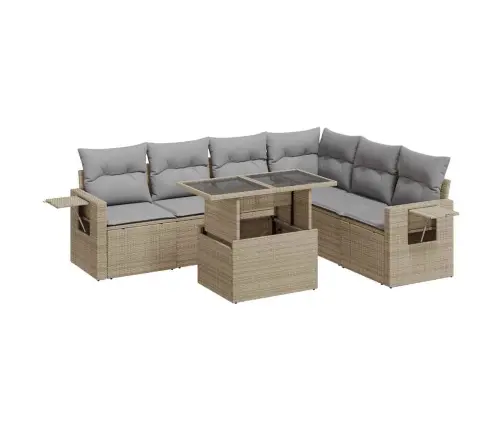 Sofos Komplektas Su Pagalvėlėmis, 7 Dalių, Smėlio, Poliratanas