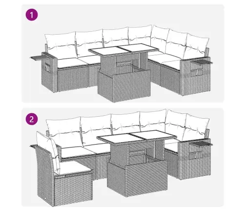 Sofos Komplektas Su Pagalvėlėmis, 7 Dalių, Smėlio, Poliratanas