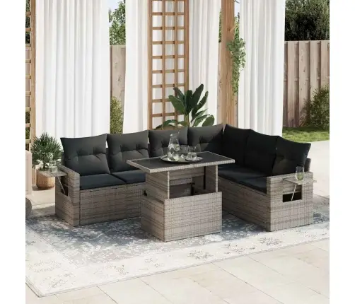 Sofos Komplektas Su Pagalvėlėmis, 7 Dalių, Pilkas, Poliratanas