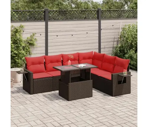 7-Daļīgs Dārza Dīvāna Komplekts, Matrači, Brūna Pe Rotangpalma Vidaxl