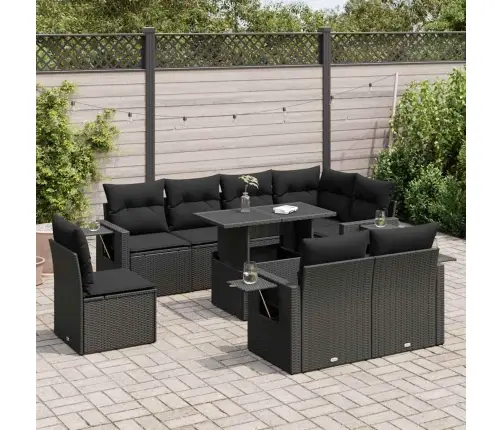 9-Daļīgs Dārza Dīvāna Komplekts, Matrači, Melna Pe Rotangpalma Vidaxl