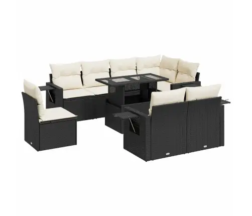 9-Daļīgs Dārza Dīvāna Komplekts, Matrači, Melna Pe Rotangpalma Vidaxl