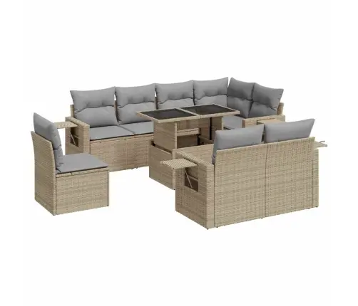 9-Daļīgs Dārza Dīvānu Komplekts, Matrači, Bēša Pe Rotangpalma Vidaxl