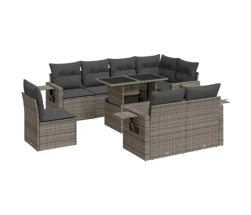 Sofos Komplektas Su Pagalvėlėmis, 9 Dalių, Pilkas, Poliratanas