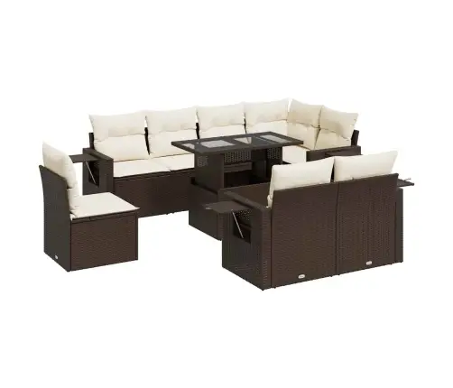 9-Daļīgs Dārza Dīvāna Komplekts, Matrači, Brūna Pe Rotangpalma Vidaxl