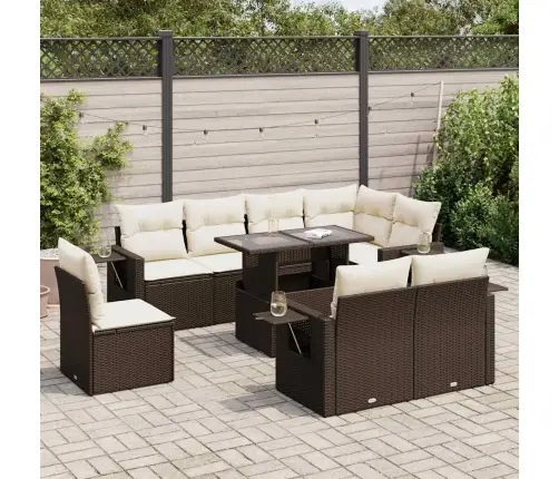 9-Daļīgs Dārza Dīvāna Komplekts, Matrači, Brūna Pe Rotangpalma Vidaxl