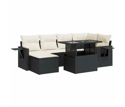 7-Daļīgs Dārza Dīvāna Komplekts Ar Matračiem, Melna Pe Vidaxl