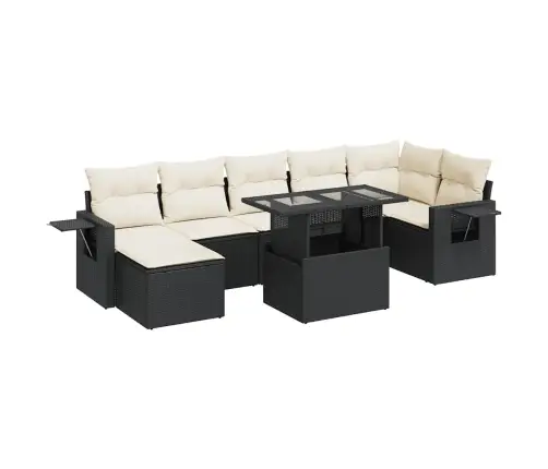 Sofos Komplektas Su Pagalvėlėmis, 8 Dalių, Juodas, Poliratanas