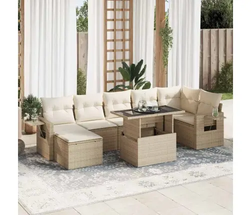 8-Daļīgs Dārza Dīvāna Komplekts, Matrači, Bēša Pe Rotangpalma Vidaxl