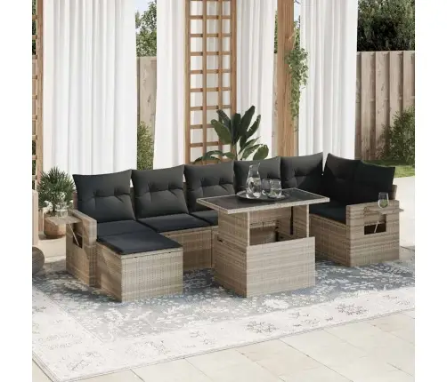 Sodo Komplektas Su Pagalvėlėmis, 8 Dalių, Pilkas, Poliratanas