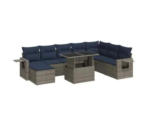 9-Daļīgs Dārza Dīvāna Komplekts Ar Matračiem, Pelēks Pe Pinums Vidaxl