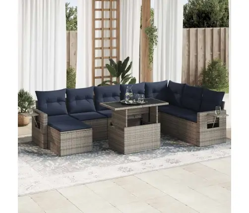 9-Daļīgs Dārza Dīvāna Komplekts Ar Matračiem, Pelēks Pe Pinums Vidaxl