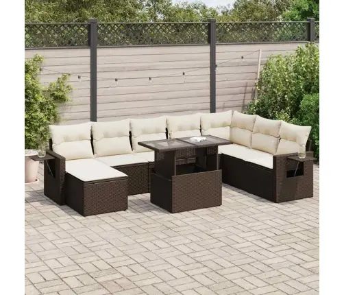 9-Daļīgs Dārza Dīvāna Komplekts, Matrači, Brūna Pe Rotangpalma Vidaxl