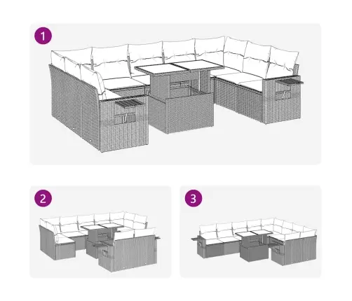 10-Osaline Aiadiivani Komplekt Patjadega, Must, Polürotang