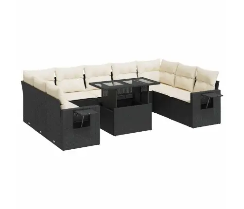 10-Daļīgs Dārza Dīvāna Komplekts, Matrači, Melna Pe Rotangpalma Vidaxl