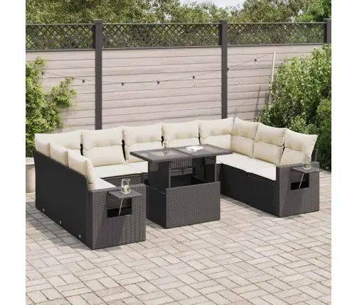 10-Daļīgs Dārza Dīvāna Komplekts, Matrači, Melna Pe Rotangpalma Vidaxl