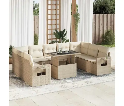 10-Daļīgs Dārza Dīvāna Komplekts, Matrači, Bēša Pe Rotangpalma Vidaxl