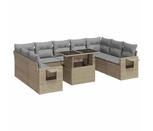 10-Daļīgs Dārza Dīvāna Komplekts, Matrači, Bēša Pe Rotangpalma Vidaxl